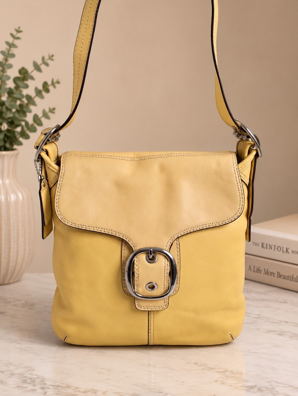 Coach Bleecker Yellow Leather Buckle Shoulder Bag EUC